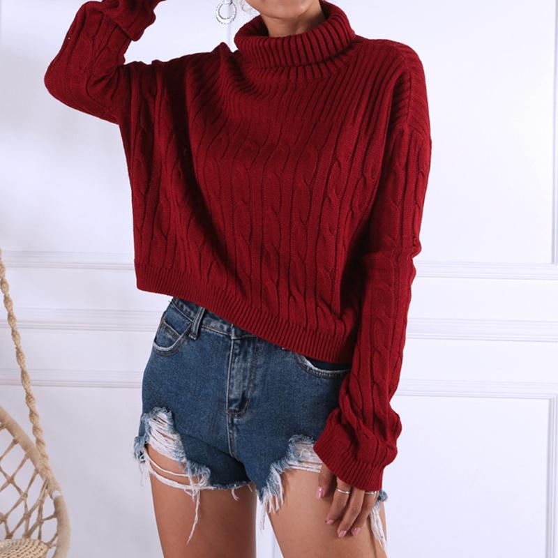 Wine red knitted turtleneck jumper christmas sweater Winter