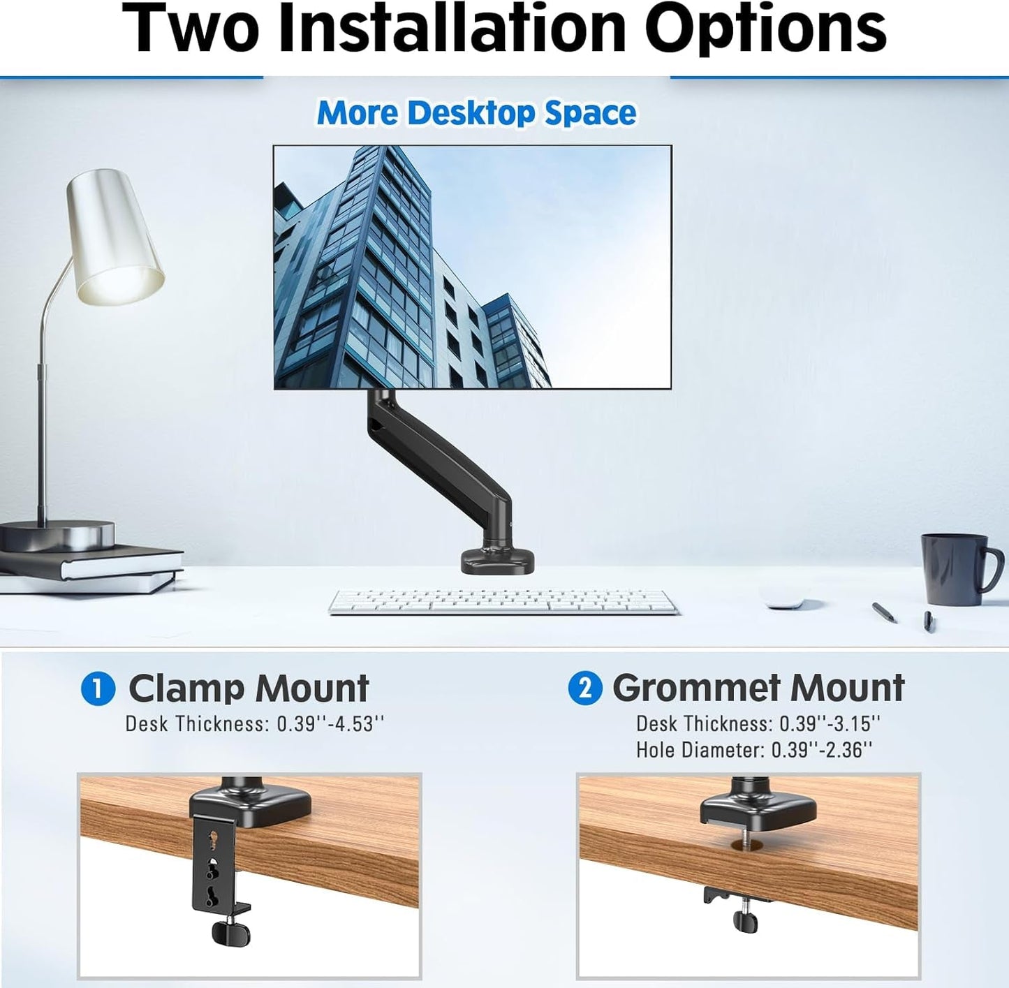 32 Inch Gas Spring Monitor Arm With Clamp VESA Black