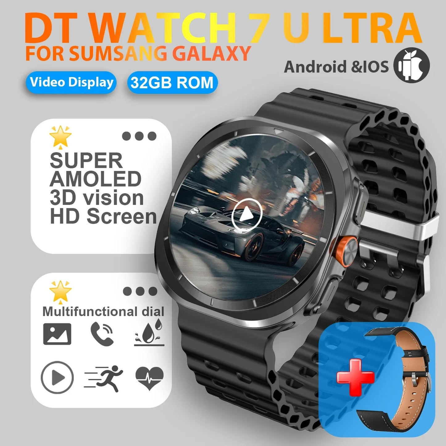 2025 New Watch 7 Ultra Smart Watch Men 32GB Memory 3D Video Display Sports SmartWatch GPS NFC Compass Blood oxygen Smartwatch