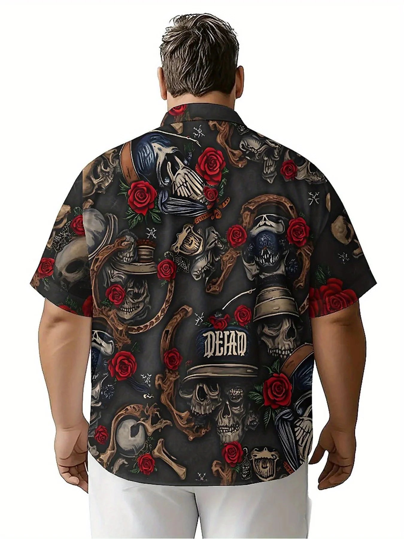 Men's Plus Size Hawaiian Shirts Skull and Rose Dark Style pattern,New in Summer Fashion Tops,Hip Hop Rock Streetwear