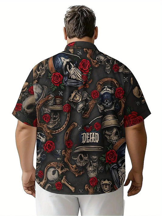 Men's Plus Size Hawaiian Shirts Skull and Rose Dark Style pattern,New in Summer Fashion Tops,Hip Hop Rock Streetwear