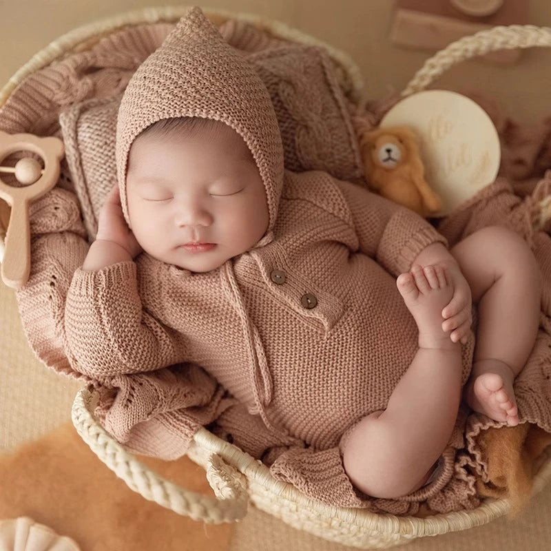 Newborn Photo Accessories Baby Shooting Props Vintage Retro Knitted Clothes Blanket Basket for Studio Photoshoot Fotografia Prop