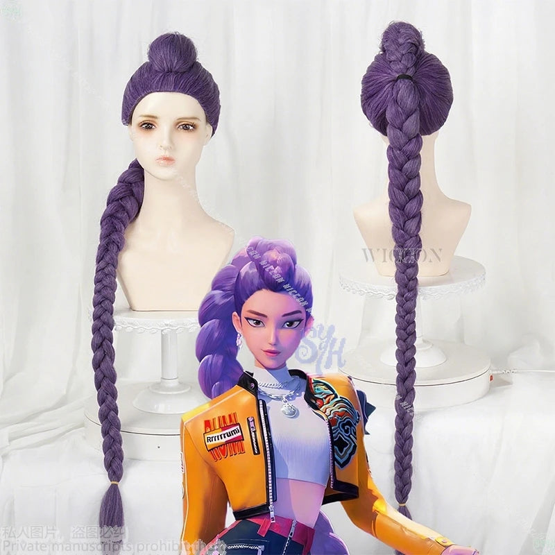 Anime Movie Kpop Demon Cosplay Rumi Lovely Jirai Kei 100cm Costume Hair Heat Resistant Synthetic Hair Wigs + Wig Cap Cos Huntrix