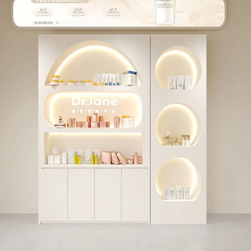 Solid wood paint beauty salon display cabinet High-end atmospheric skin care product cabinet Product rack Cosmetics display rack
