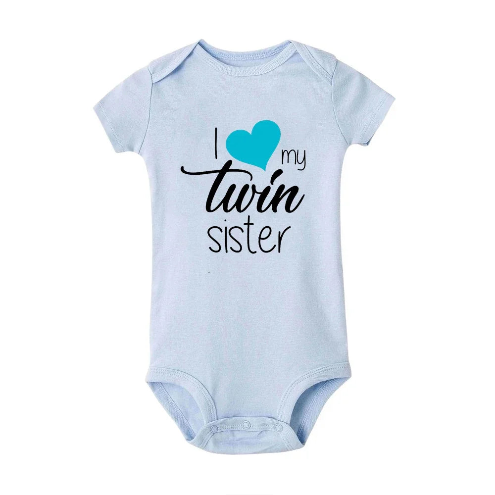 Twins Infant Bodysuit I Love My Twin Sister Brother Newborn Boys Girl Short Sleeve Jumpsuit Toddler Clothes Baby Gift Romper