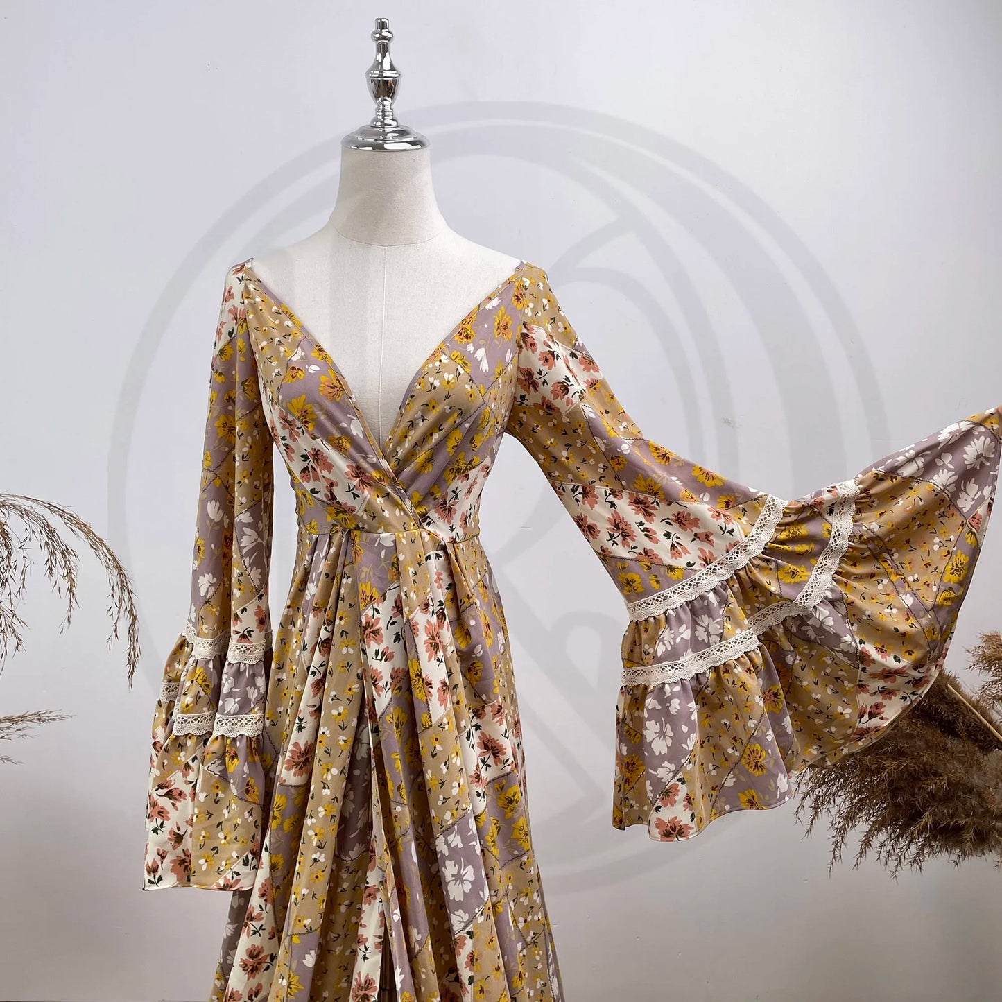 Maternity Clothing Photography Apparel Long Sleeves Sexy Backless Printed Dress Pregnancy Clothes for Women Baby Shower Gowns