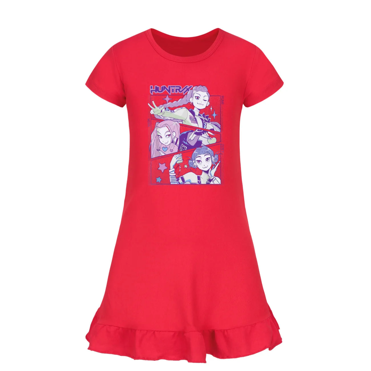 KPop Demon Hunters Kids Summer Sleepdress Short Sleeve Girls Baby Casual Cartoon Nightgown Daily Wear Clothes for Children