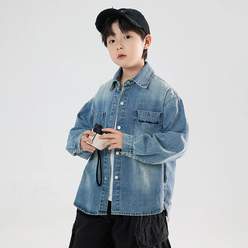 Autumn Boy Children Fashion Cool Denim Jacket Coat Stylish Kids Boys Casual Denim Clothing Outfit Age 5 7 9 10 11 13 14 Years