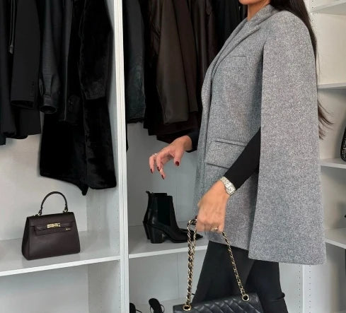 Formal Red Cape Blazer Coat for Women One Piece Female Spring Cotton Work Wear Shawl Jacket for Women Long Sleeves Outfit