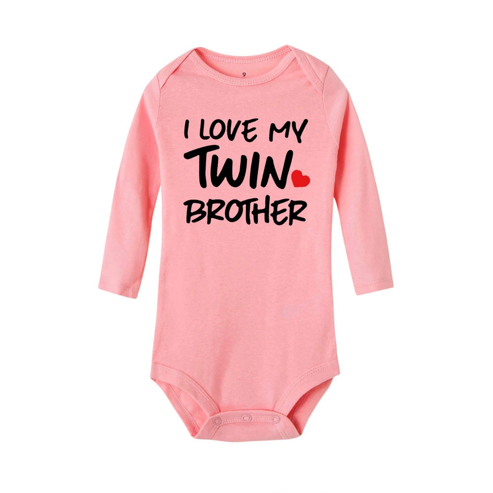 Newborn Infant Baby Boy Girls Bodysuit TWIN SISTER TWIN BROTHER Printing Jumpsuit Clothes Outfits Baby Twin Shower Gift
