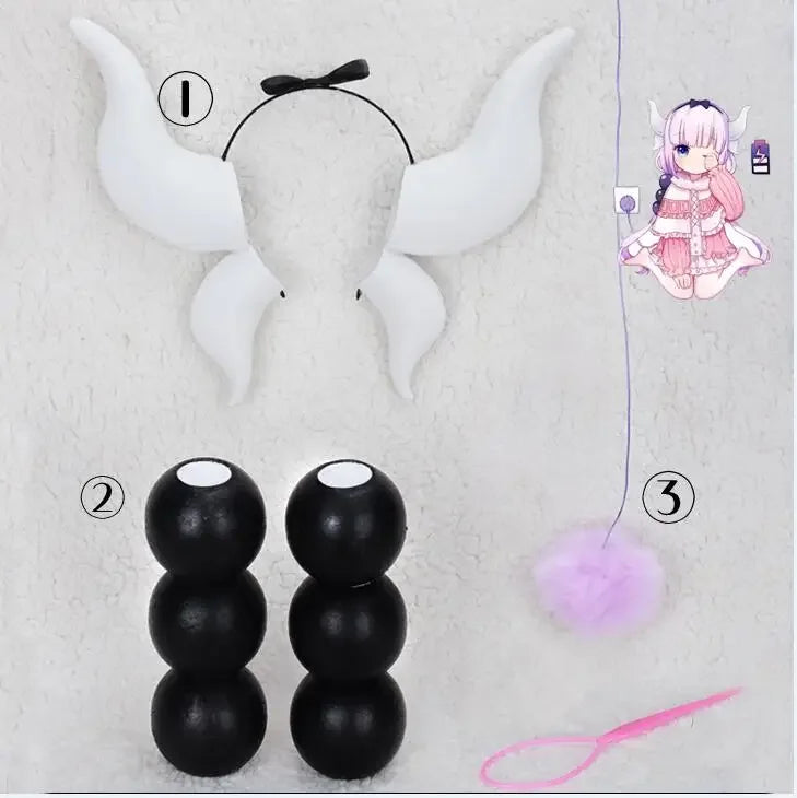 Miss Kobayashi's Dragon Maid Kanna Kamui 100cm Long Purple Ombre Heat Resistant Hair Cosplay Costume Wig+6 Balls +Tail +Horn