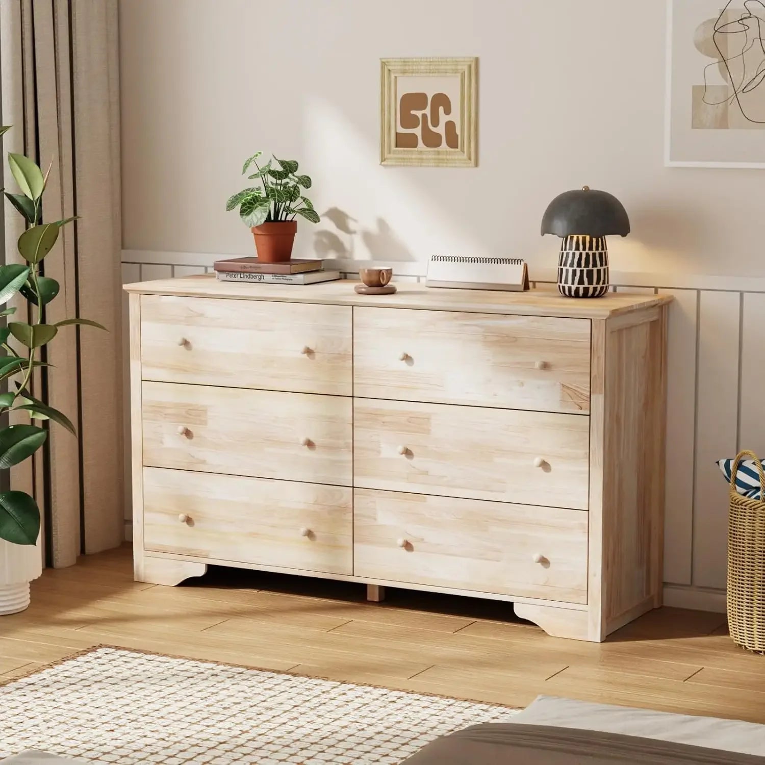 Unfinished Solid Wood Dresser Color DIY, 3 Drawer Dresser for Bedroom, Natural Rubber Wood Chest of Drawers, Baby Dressers