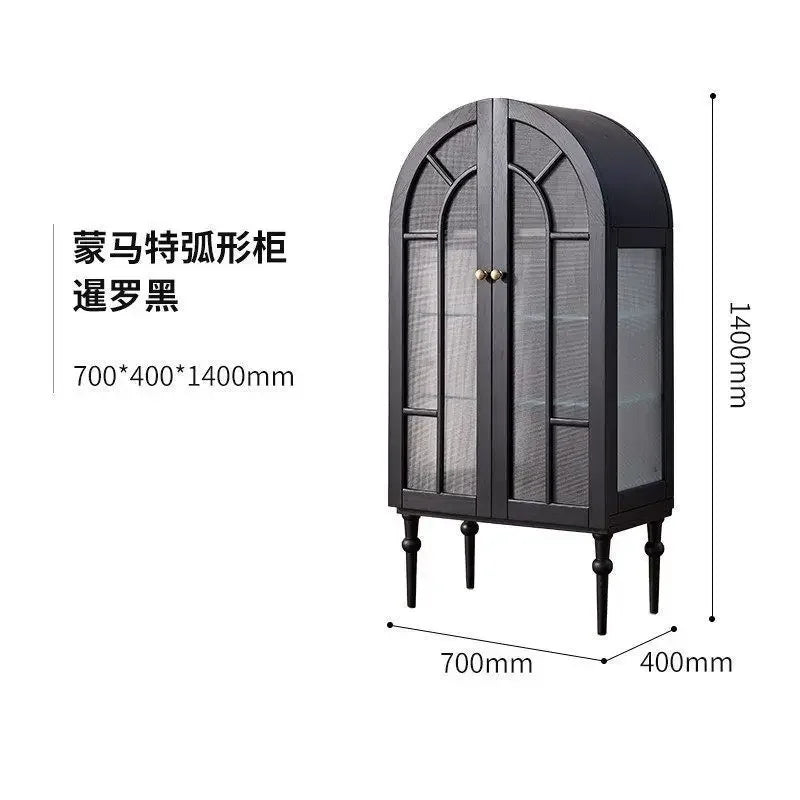 Medieval American side cabinet, black wine cabinet French retro Montmartre curved cabinet