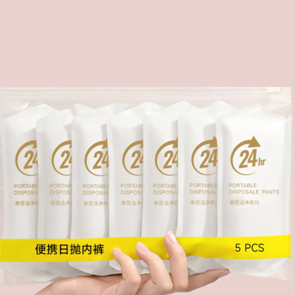 5Pcs Traceless Women's Disposable Panties Mid Waist Cotton Crotch Stripe Seamless Briefs Lingerie Plus Size Underwears for Women