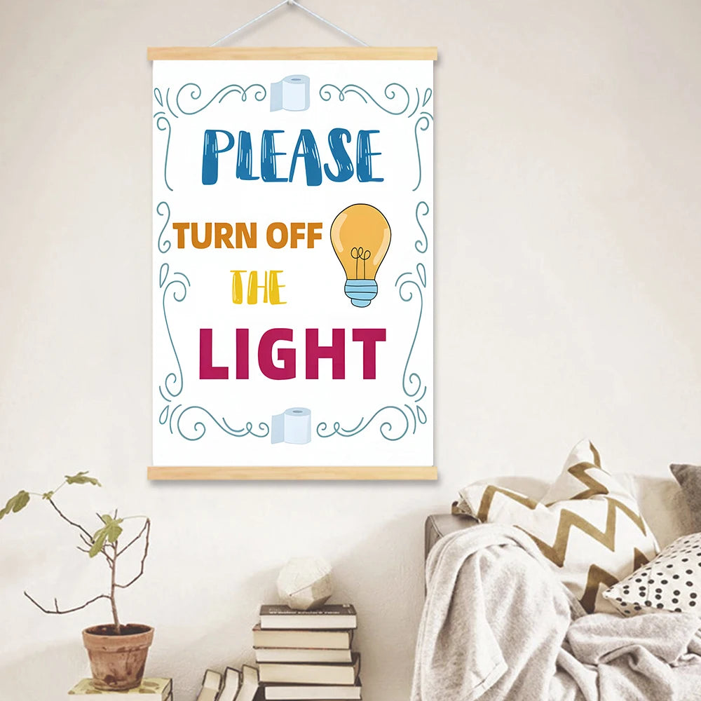 Solid Wood Hanging Scrolls Colorful Bathroom Quote Wall Art Prints - Brush Your Teeth, Flush The Toilet, Wash Your Hands Cardsto