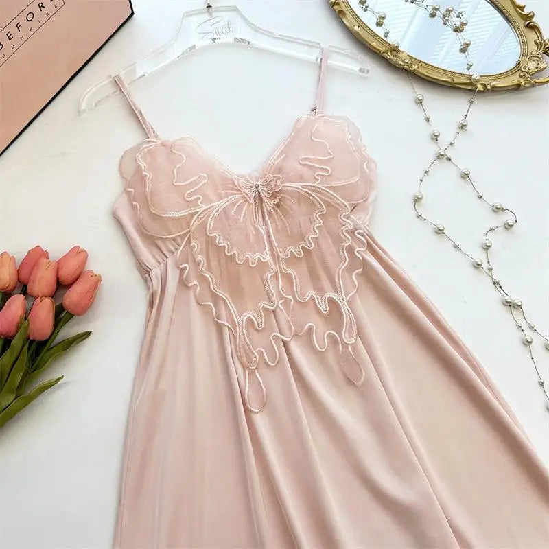 Sexy Lace Bathrobe Gown Suit Women Kimono Sleepwear Bride Twinset Robe Set Court Style Mesh Nightgown Summer Ice Silk Loungewear