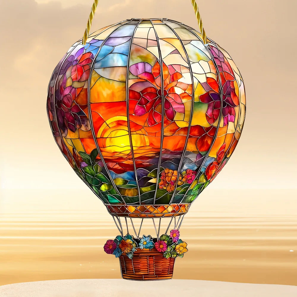 Hot Air Balloon Sun Catcher 2D Acrylic Pendant Home Modern Hanging Decoration Bedroom Living Room Retro Wall Decoration Pendant