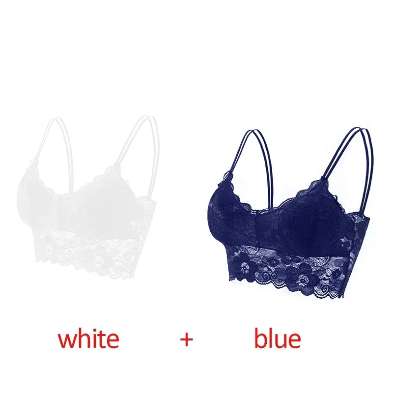 2pcs Sexy Bra Women Lace Bralette Floral Lingerie Underwear Wireless Padded Brassiere Seamless Ultra Strap Wire Free Bras Vest
