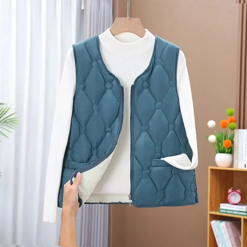 Autumn Winter Velvet Cotton Tank Top Women's Clothing Vest Sleeveless Jacket New Fashion Warm Zipper Short Coat Female Waistcoat