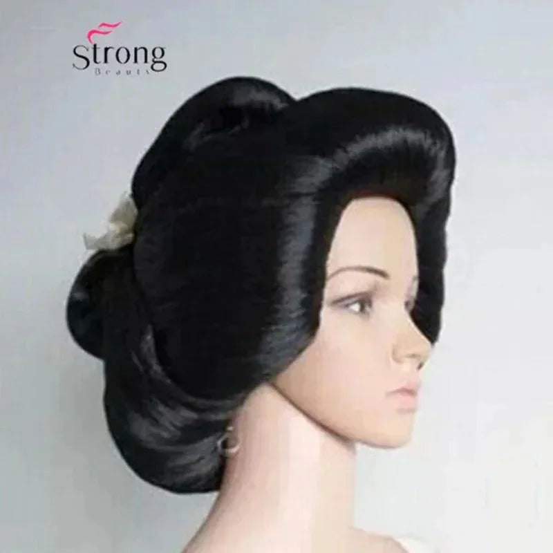 Black Japanese Geisha Flaxen Hair Synthetic Daily Cosplay Wig