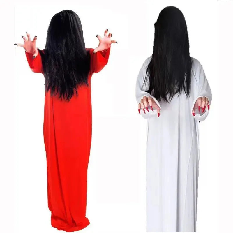 A2025 New Bride Dress Zombie Suit Scary Sadako Costume White Womens Ghost Halloween C ★ HAxiba.