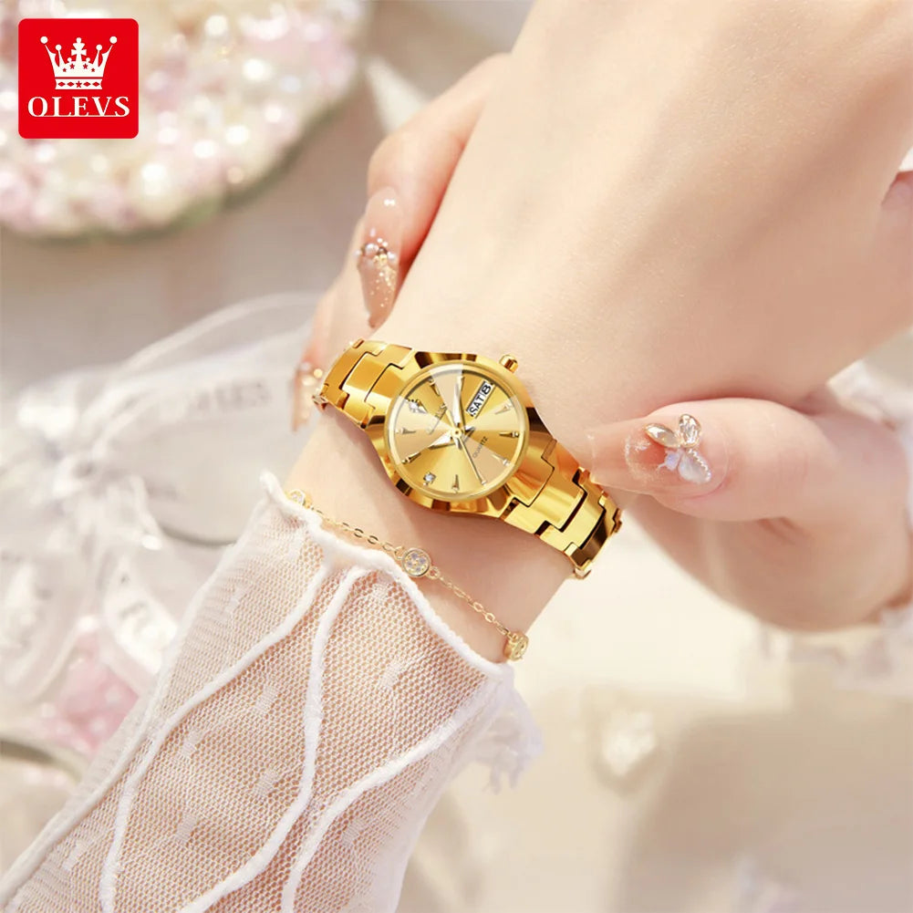 OLEVS Ladies Watch 8697 Luxury Elegant Quartz Watches Waterproof Tungsten Steel Day Date Watches For Woman Watch Bracelet Set