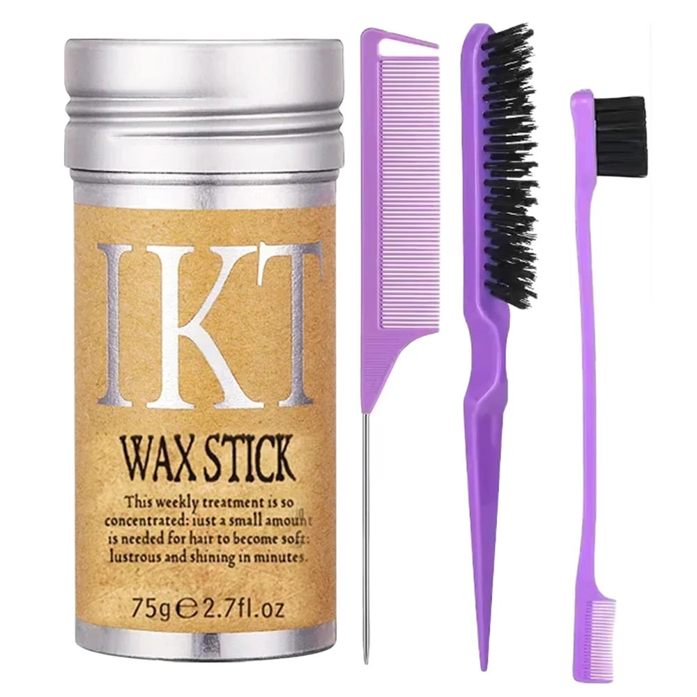 Slick Back Hair Brush Set: Hair Wax, Edge Brush, Rat Tail Comb, Bristle Brush, Smoothing Brush for Women & Kids