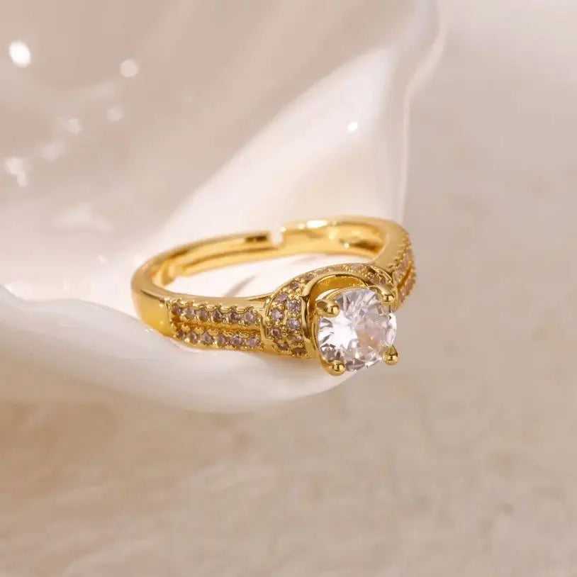 Shiny Zircon Stainless Steel Trendy Ring for Women Opening Adjustable Creative Finger Ring Waterproof Wedding Party Jewelry 2025