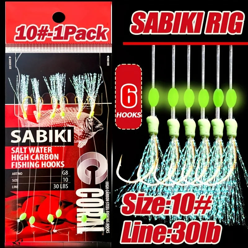 TAKBAS 1/5 Packs Sabiki Rigs, Fishing Bait Rigs, Luminous Sea Fishing Rig with High Carbon Fishing Hooks,for Fresh/Saltwater