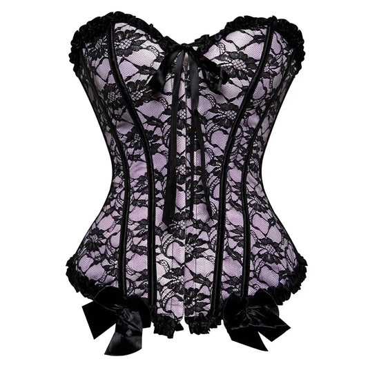 Women Steampunk Corset Gothic Vintage Floral Lace Overbust Bustier Top Plus Size Blue Purple Lingerie Red Sexy Corselet