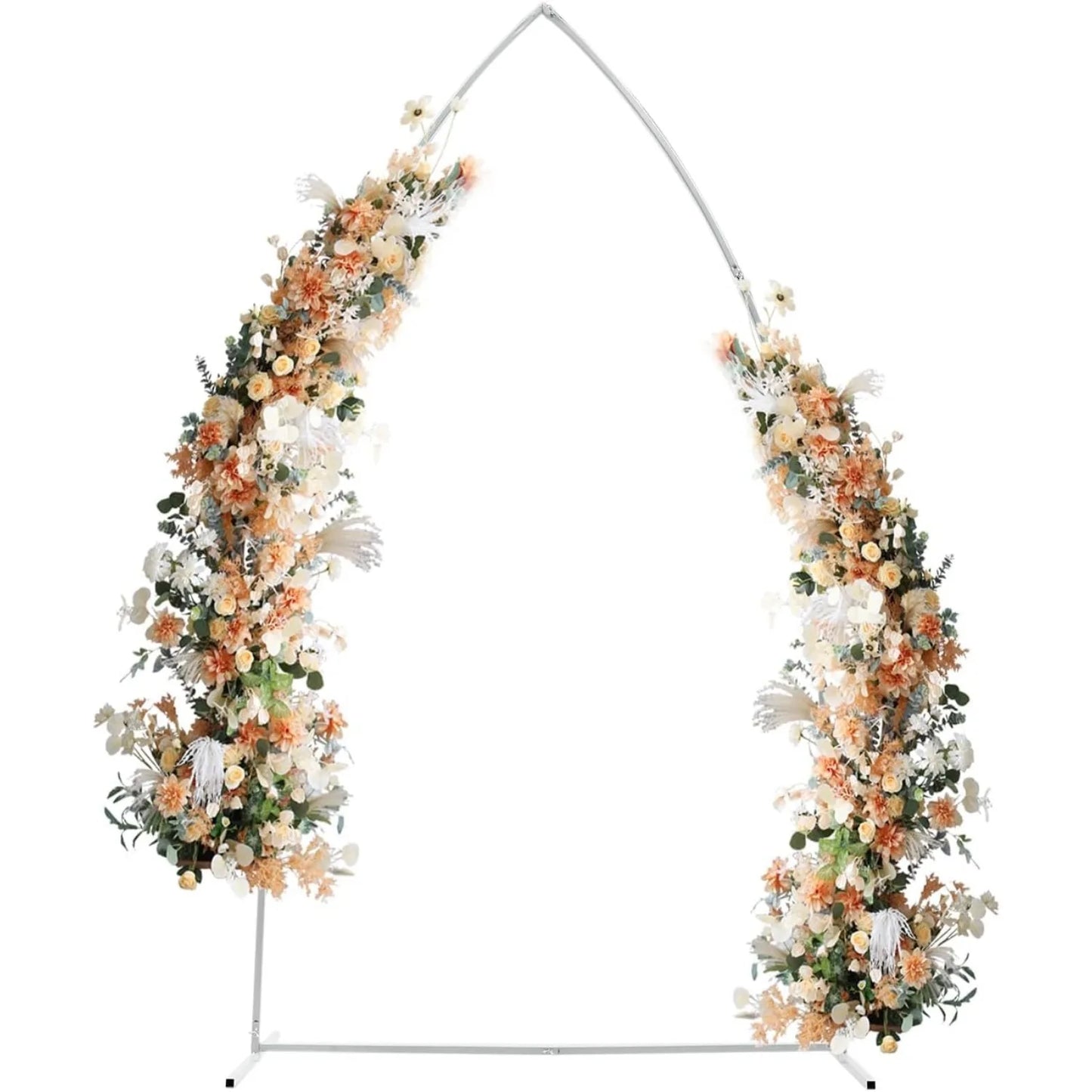 Metal Arch Backdrop Stand 7.35FT Angle Top Wedding Arch Backdrop Stand Curved Design Flower Balloon Frame (White)