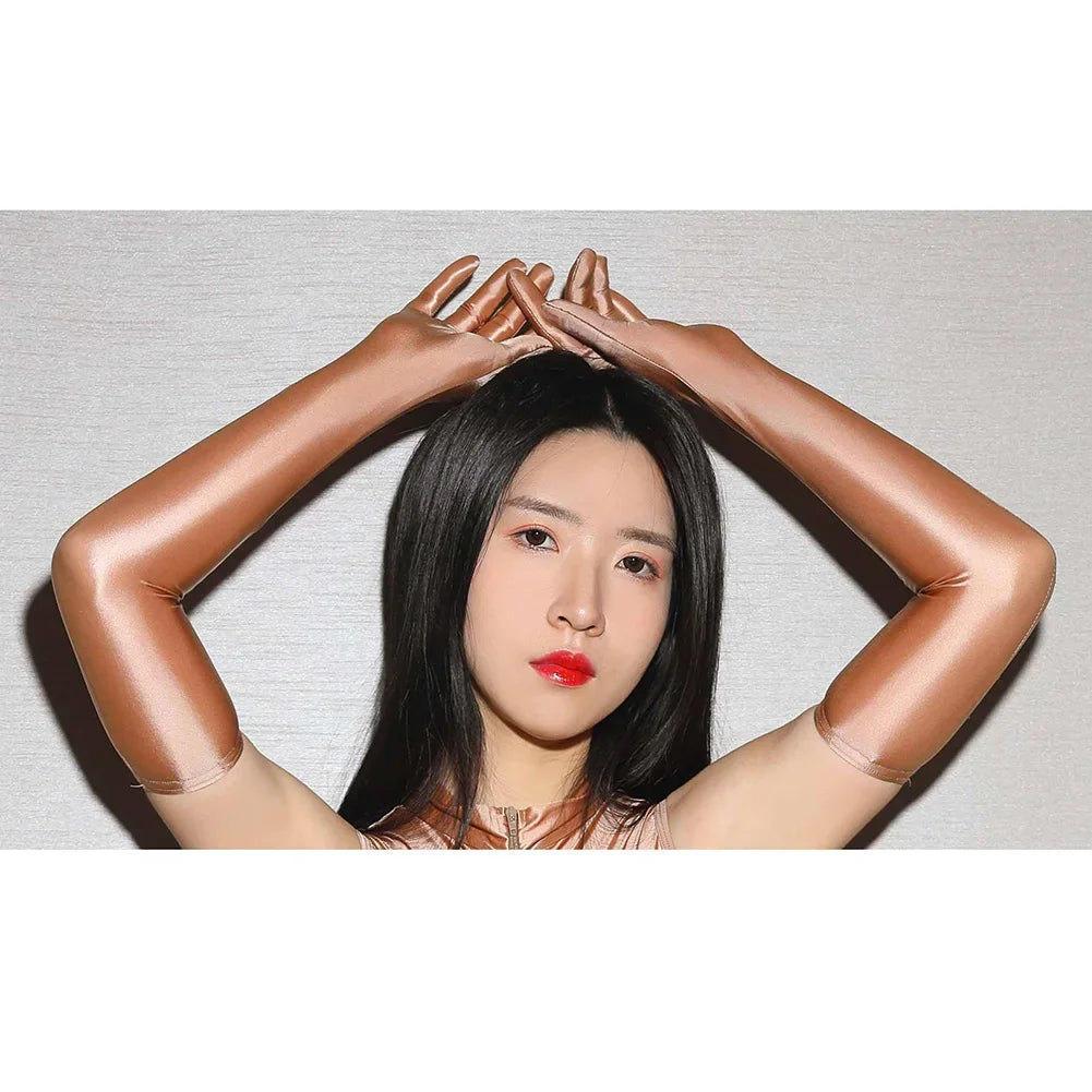 Sexy Lingerie Women Smooth Shiny Elastic Long Gloves Oil Silky Driving Nightclub Mittens High Elastic
