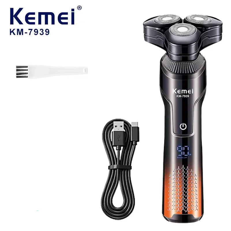 Kemei Electric Shaver Washable Rechargeable Electric Razor Shaving Machine Men Body Hair Beard Trimmer Wet-Dry Use Waterproof