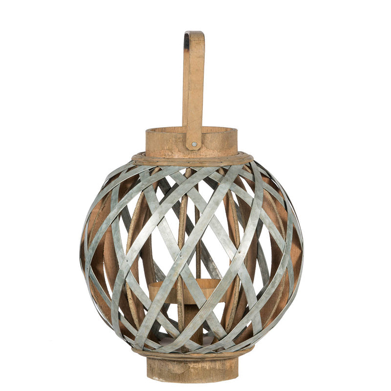 Silver Iron Cage Garden Lantern with Glass Votive Holder, 12.8 in