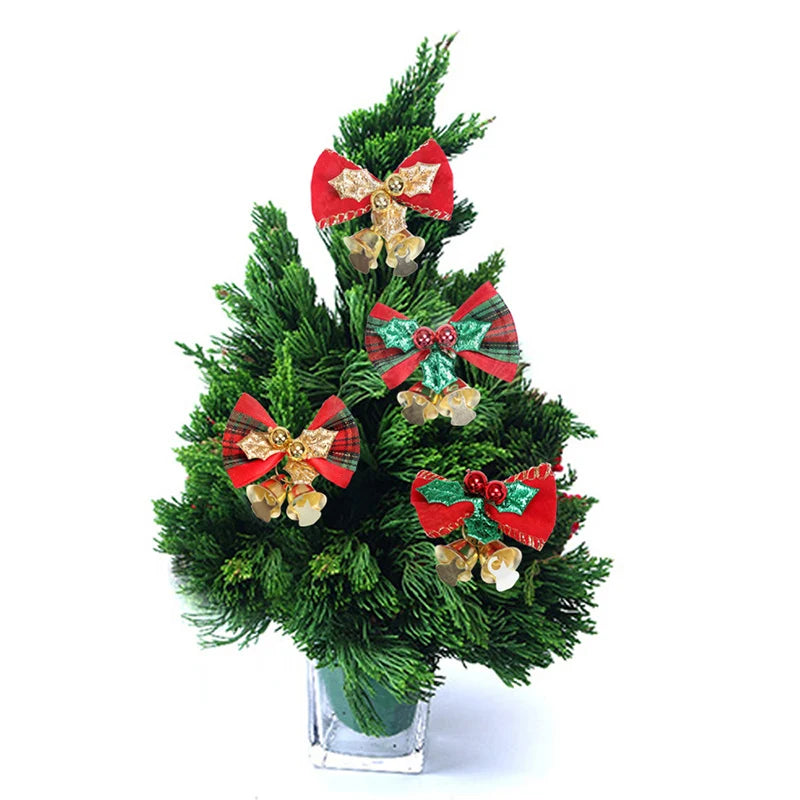 8pcs/pack 3cm Small Bell Bow Christmas Tree Decorations Mini New Year Ornaments Bows Christmas Garland Bell Bowknot Crafts