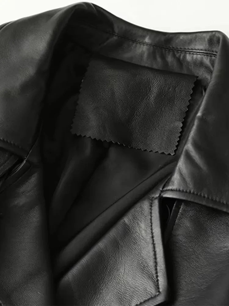 Mauroicardi Spring Autumn Black Pu Leather Blazer Jacket Women Three-dimensional Pockets  Double Breasted Luxury Clothes 2025