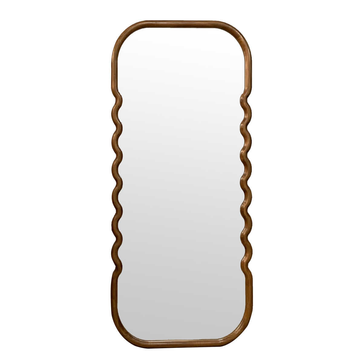 Oversized Curved Wood Frame Floor Mirror, Brown, 31.4 × 74 in