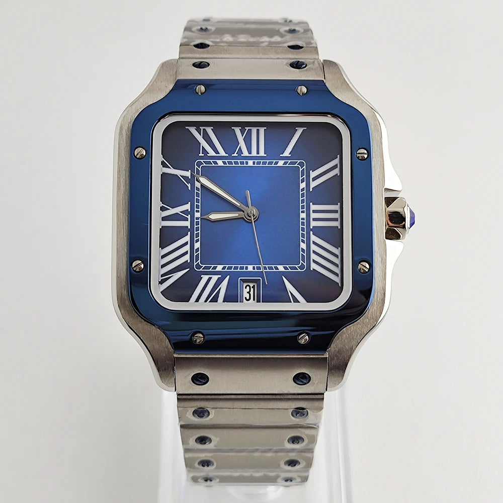 Santos series square watch automatic mechanical Roman numerals with date window men's fashion watch stainless steel watch