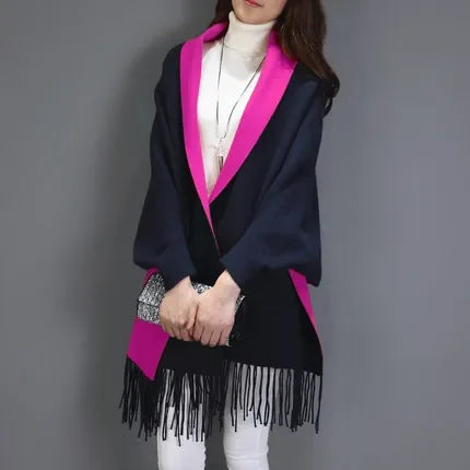 New Colors Black Women Outstreet Loose Knitwear Capes Solid Autumn Winter Knitted Batwing Sleeves Long Poncho Female Tassel Coat