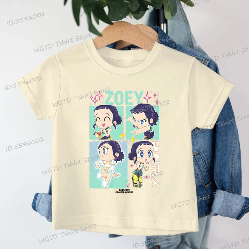 KPop Demon Hunters Zoey Printed T-shirt Kids New Cartoon Soft Cotton Baby Girls T Shirt Tops K-Pop Cotton Toddler Girl Clothes