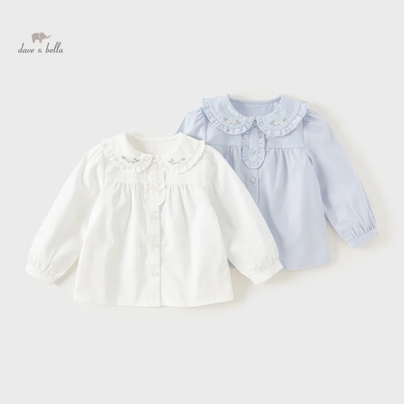 Dave Bella Children's Shirt Clothes 2024 New Autumn Girls' Baby Blouse Cute Sweet Pure Cotton Top DB3241847