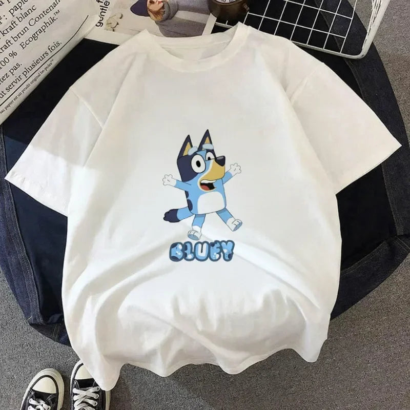 Cartoon Bluey T-shirt Summer FashionShort Sleeved Top T-shirt Boys Tops Summer Cartoon White Streetwear White Kids Tees
