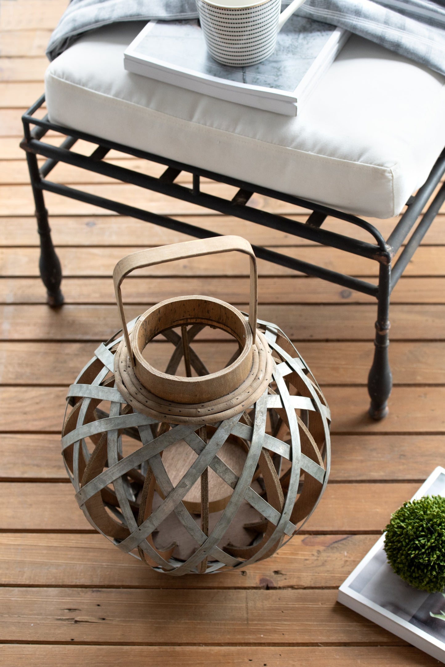 Silver Iron Cage Garden Lantern with Glass Votive Holder, 12.8 in