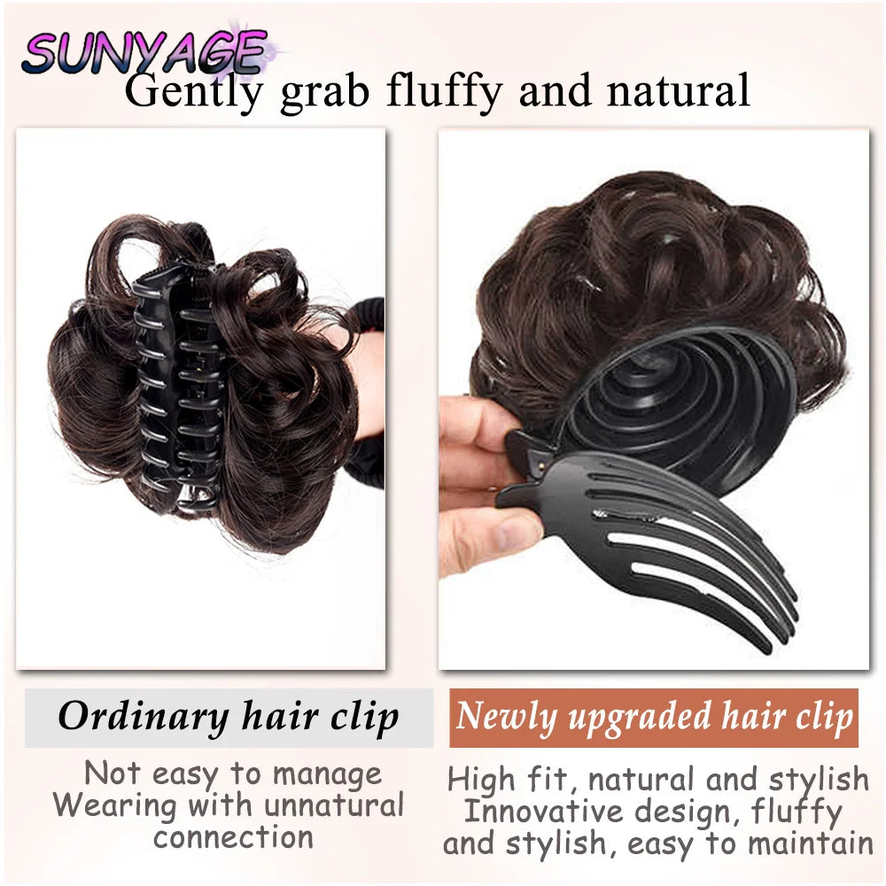 SUNYAGE Headdress Human hair Curled hair bun Head Claw Clip Fluffy Beauty Extension High Temperature Bride Hair Shapers