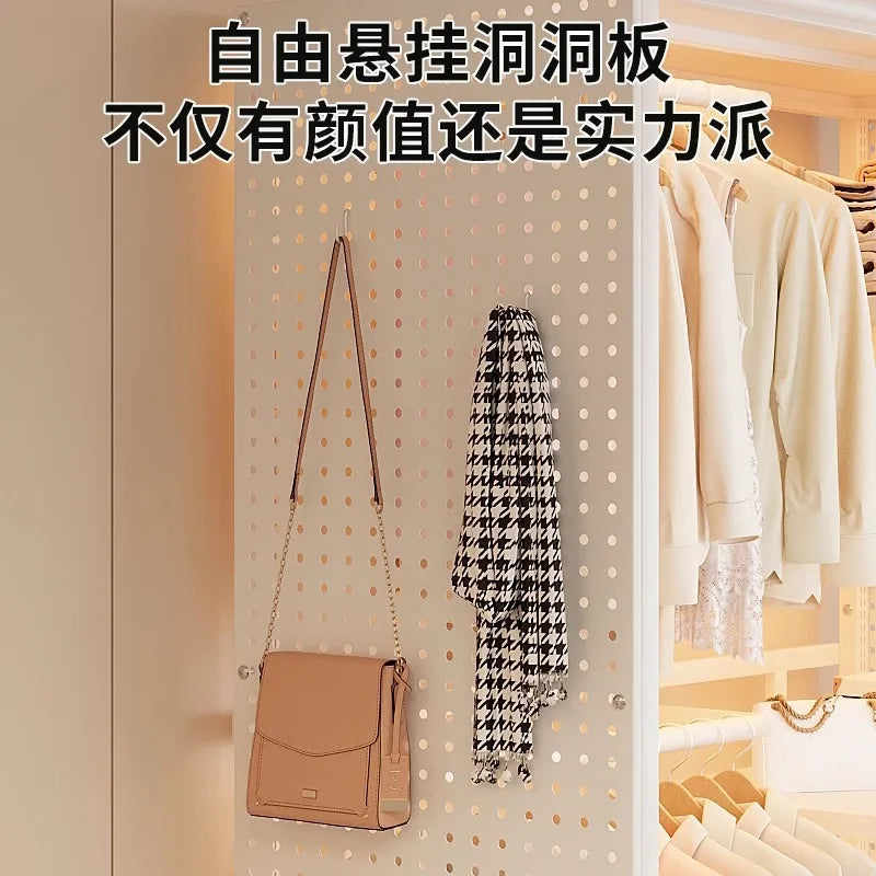 Premium Coat rack household floor-to-ceiling bedroom hanger dust-proof metal rack clothes rack assembly hole board wardrobe