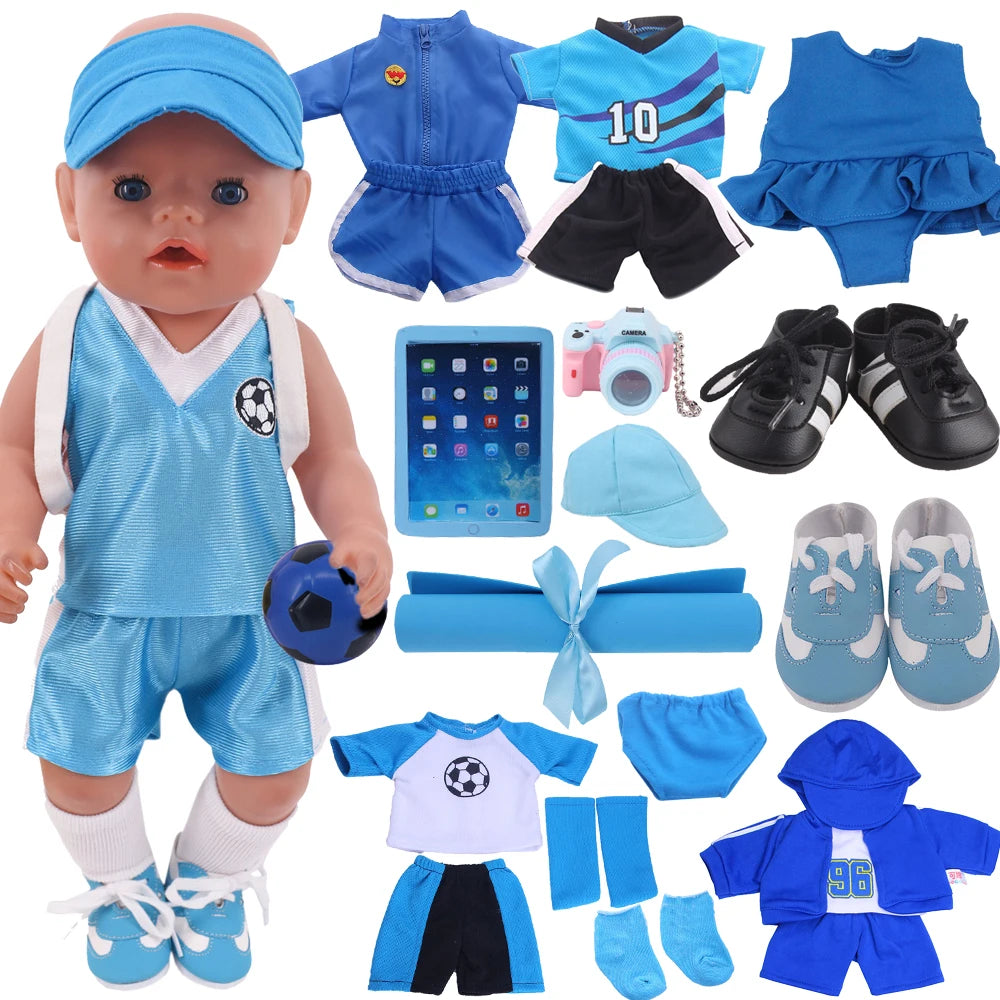 Blue Sportswear Doll Clothes Basketball Gym Shoes For 18inch American Doll 43Cm Reborn Baby items & Logan Boy Dolls Accessories