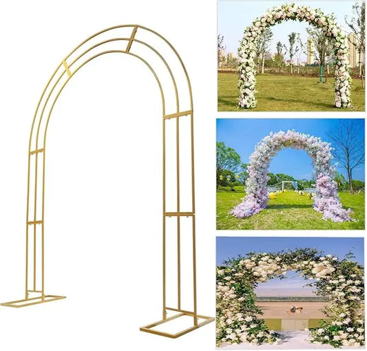 8.53Ft Metal Wedding Garden Arch Trellis, Gold/White, Balloon Archway Decoration Stand with Sturdy Base - Indoor Outdoor Party C