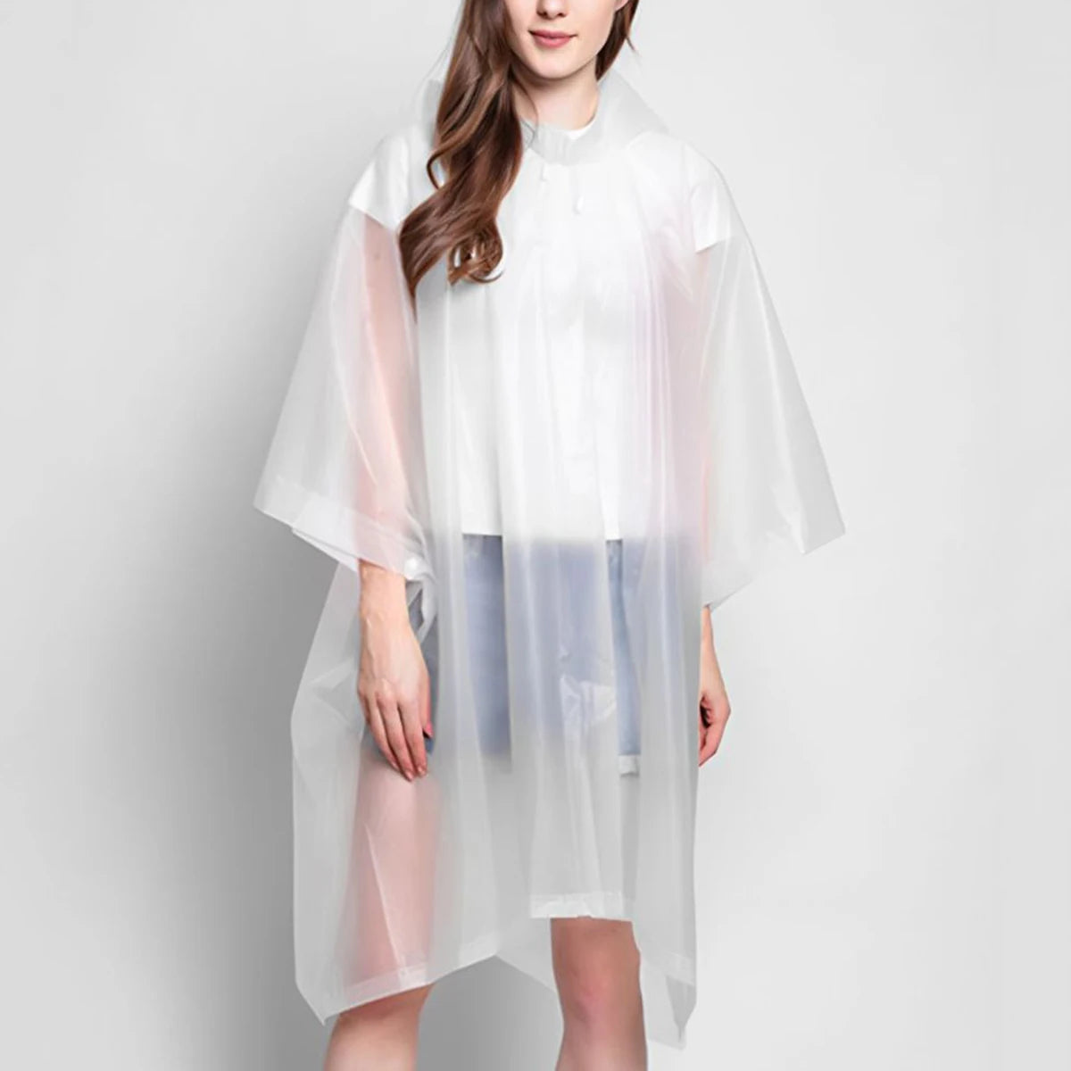 Reusable Rain Ponchos with Drawstring Hood for Adults Waterproof Thicken Rain Coat Outdoor Hiking Raincoat Travel Bicycle Poncho