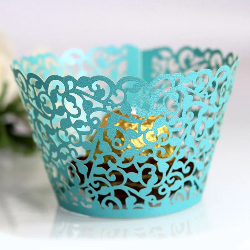 50pcs Lace Cupcake Wrapper Hollow Muffin Cupcake Paper Cups For Baby Shower Wedding Birthday Party Baking Fondant Dessert Decor