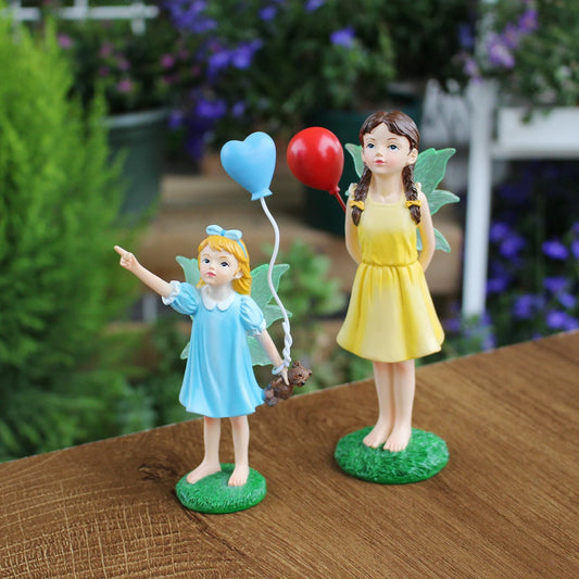 2PC/Colorful Balloon Flower Fairy - Resin Succulent Pot Decoration Statue - The Perfect Choice for Fairy Garden